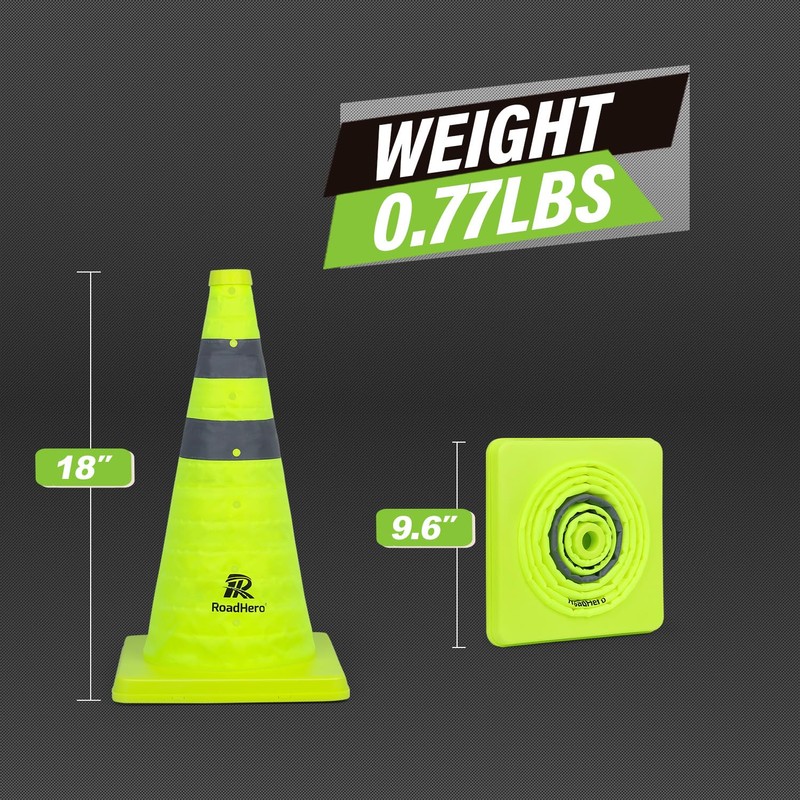 RoadHero 18 Inch [2 Pack] Collapsible Traffic Safety Cones, Lime