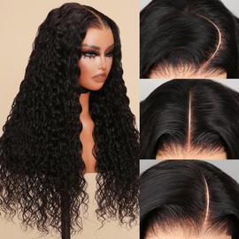 Glueless Curly Wigs Human Hair 7x5 Wear and Go Wigs Human Hair Pre Plucked Pre Cut Black Deep Wave Closure Lace Front Wig Human Hair 12a 220% Density Loose Curly Wig Bleached Knots for Women 26 Inch