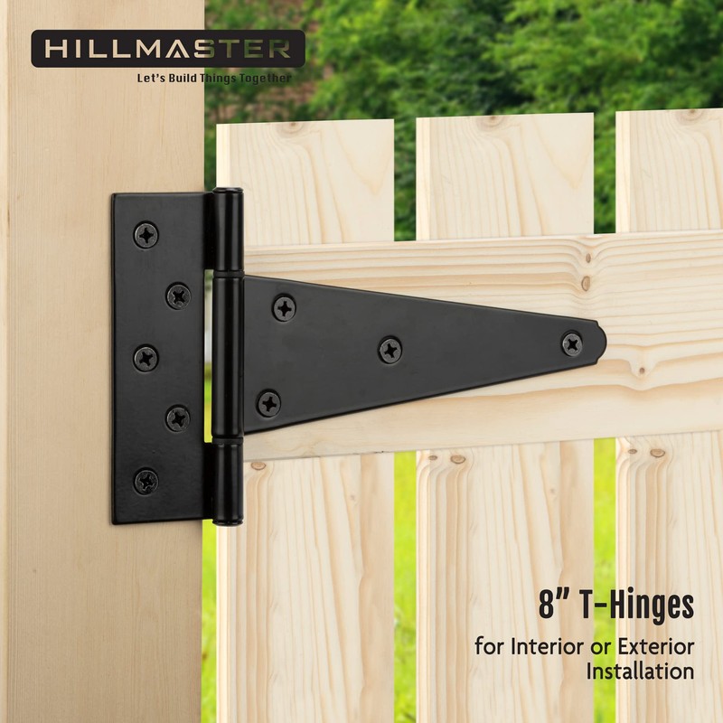 HILLMASTER 8 Inch T-Strap Heavy Duty Shed Door Hinges Gate
