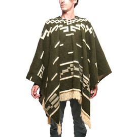 DAVLINA, Clint Eastwood, Alpaca Wool Poncho: Western Style Poncho, Unique and Handmade in Ecuador. Thick, Warm and Soft Wool Poncho (Olive Green)