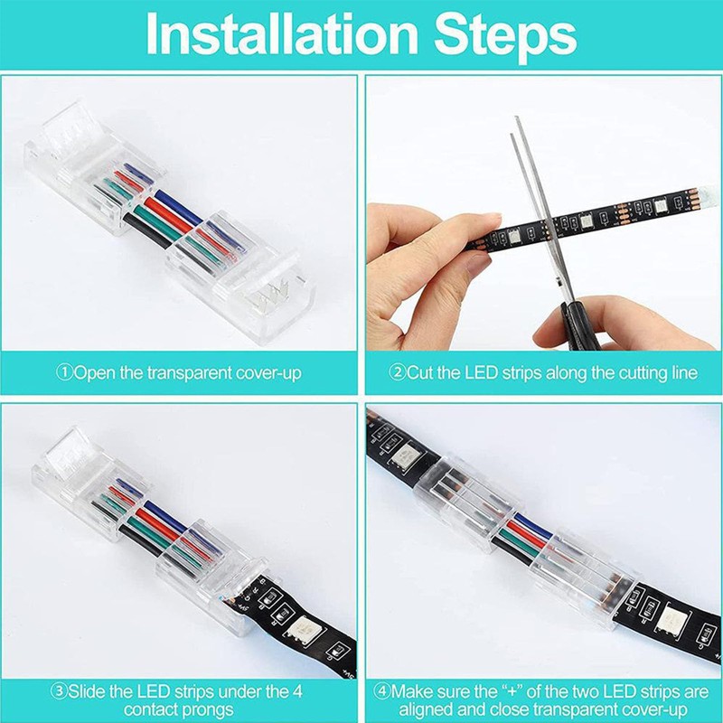 PACIOCEAN 10Pcs 8mm 4 Pin RGB LED Light Strip Connector