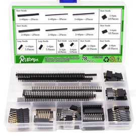 Ruibapa 78 PCS 2.54mm Male and Female Pin Header Connector Assortment Kit Includes 9PCS Breakaway Pin Header and 69pcs Stackable Shield Header PCB Board Pin Header