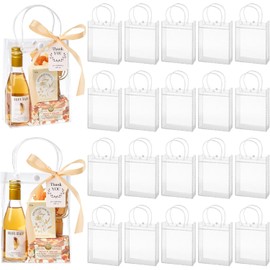 mauproy 50 Pack Clear Plastic Gift Bags with Handles, Party Favor Bags with Ribbons and Tags, Reusable Goodie Tote Bags for Wedding Baby Shower Mother's Day (5.9” x 7.9” x 2.8")