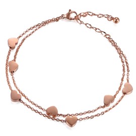 Women Stainless Steel Heart Love Charm Bracelet,Cupimatch Adjustable Wrist Link Chain (Rosegold)