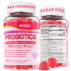 Vaginal Probiotics Gummies for Women PH Balance, Odor Control with Prebiotics, Cranberry, D-Mannose, Promotes Feminine Healthy Vaginal Flora, Urinary Tract, Yeast, Digestive Support, Sugar Free,60Cts