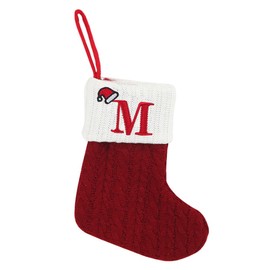 Christmas Stockings with Initial, Small Embroidered Letter Knit Red White Christmas Stocking Letter Monogram Hanging Xmas Stockings for Family Christmas Tree Fireplace Decoration (M)