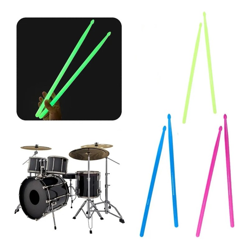 3 Pares Baquetas 5a Accesorios Para Bateria Tambor Luminosas Rosa,