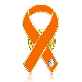 Awareness Ribbon Pin, Flat Ribbon, Badge, Orange: Racial discrimination, etc