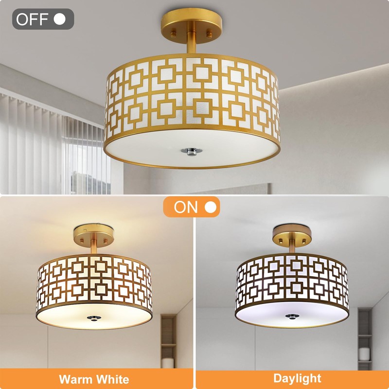 DLLT Flush Mount Ceiling Light: Modern 3-Light Semi Flush Mount