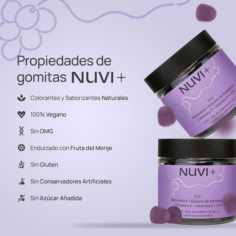 NUVI+ Gomitas RSV con Resveratrol, Arándano, Vitamina C, E y