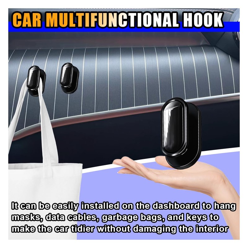 KITUREK 4 PCS Car Mini Hooks, Strong Self-Adhesive Backseat Hangers,
