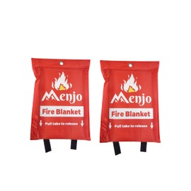 Silicone Coated 2/pack Menjo Outdoors Emergency Fire Blanket for Fire Suppression at Home, Kitchen, BBQ, and Camping. Flame Retardant material spanning 40 * 40in