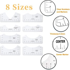 8 Piezas Guía de Regla de Camiseta para Alineación de Vinilo y Espacios en de Sublimación Suministros de Costura Artesanal Accesorios Herramientas para (Regla de cuello