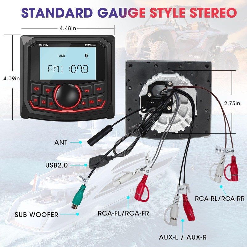 Waterproof Bluetooth Radio for Golf Cart: DOVOX Boat Marine Gauge