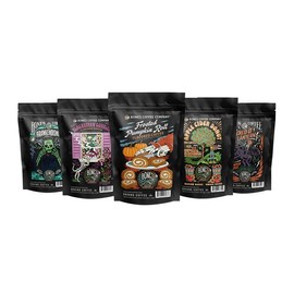 Bones Coffee Company Fall Favorites Pack, 5 Assorted Flavored Coffee Low Acid Medium Roast Arabica Beans Specialty Coffee Gifts, Auto Drip and French Press Compatible, 4 oz Pack of 5 Ground