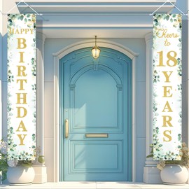 Kreatwow Sage Green 18th Birthday Door Banner 18th Birthday Decorations For Girls Boys Sage Green 18th Birthday Decorations Greenery 18th Birthday Porch Sign Banner 18th Birthday Decor for Wall Door