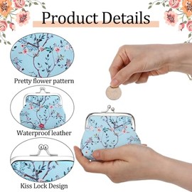 2Pcs kiss lock coin purses, Change Purse For Coins, Floral Design Pink Blue, Small Wallets for Women, Daily Travel Shopping