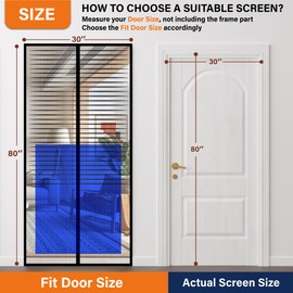 Mdavo Magnetic Screen Door，Screen Door Mesh，Keep Bugs Out, Heavy-Duty Mesh Curtain,Pet and Kid Friendly, Works with Front Doors, Sliding Doors（36x82 Inch, Blue-line