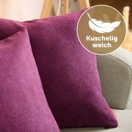Blumtal Chenille Cushion Cover - Cuddly Sofa Cushion with Hidden Zip, Soft Decorative Cushion with Oeko-Tex Standard, 40 x 40 cm, Set of 2, Aubergine - Purple