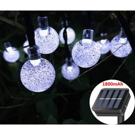 SPLOcolor - Cadena de luces solares impermeables para exteriores, 36 pies, 60 LED, 8 modos, globo de vidrio solar, guirnalda de luces de Navidad para fiestas, jardines, patio trasero, boda