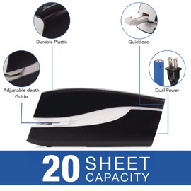 Swingline Swingline Electric Stapler, 20 Sheet Capacity, Portable, Full Strip, Plug In or Battery, Black (48200)