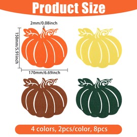 CHGCRAFT Pack of 8 4 Colours Thanksgiving Pumpkin Placemats Felt Place Mats Pumpkin Non-Slip Table Mat for Table Decoration at Home, 150 x 170 mm