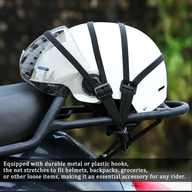 2PCS Motorcycle Cargo Net, Durable Motorcycle Luggage Straps with Hooks,