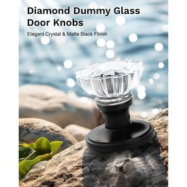 KNOBWELL 2 Pack Dummy Crystal Door Knobs Interior, Closet/Hallway Glass Door Knobs with no Lock or Latch, Decorative Matte Black Glass Door Knob