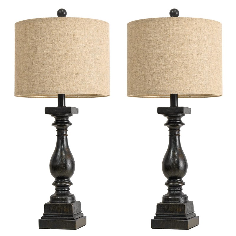 BOBOMOMO 27" Farmhouse Table Lamp Set of 2 with USB