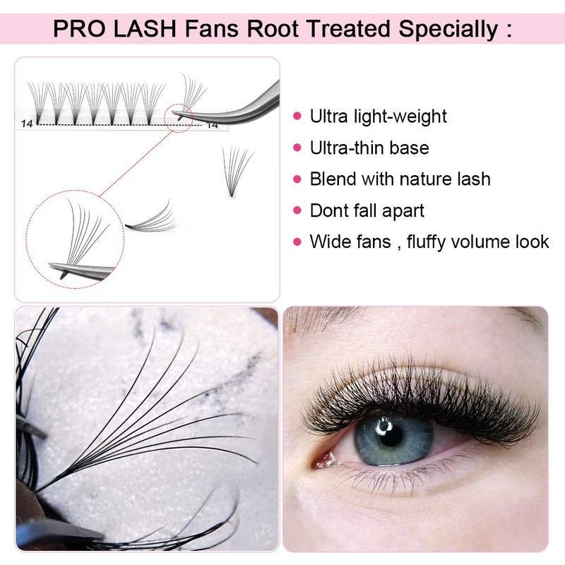 Ready-to-Use Fan Eyelash Extensions, 7D-D-0.07-Mix, Short Stem Volume Eyelashes, 0.07
