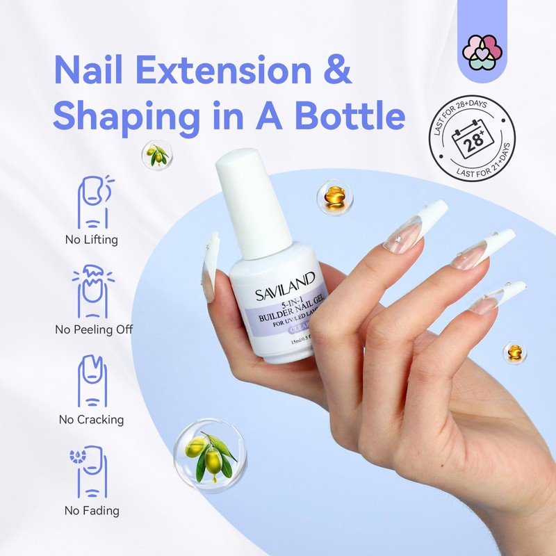Saviland 5 in 1 Builder Nail Gel Clear 15 ml