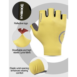 INBIKE Cycling Gloves Half Finger Cool Fabric Unisex Men Woman Cycling Gloves Summer Lightweight Breathable Quick Dry Non-Slip Gym Gloves Deprotes Running Gloves Yellow-M