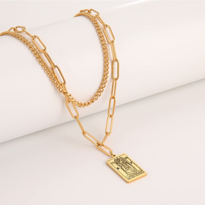 TEAMER Double Layer Necklace Vintage Tarot Jewelry Good Luck Amulet
