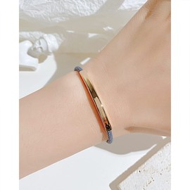 Rockyu Adjustable Pink Gold and Silver Cord Chain Bracelet Hypoallergenic Stainless Steel Wristband for Men and Women Unisex Stylish Gift