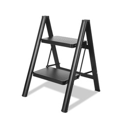 TOOLITIN 2 Step Ladder, Folding Step Stool for Adults with Wide Anti-Slip Pedal, Lightweight, Perfect for Kitchen& Household, Library Office,330lbs Capacity Sturdy Steel Ladder,Black