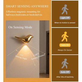 Gold Bird‑Shaped Wireless Motion Sensor LED Wall Night Light For Home Decor