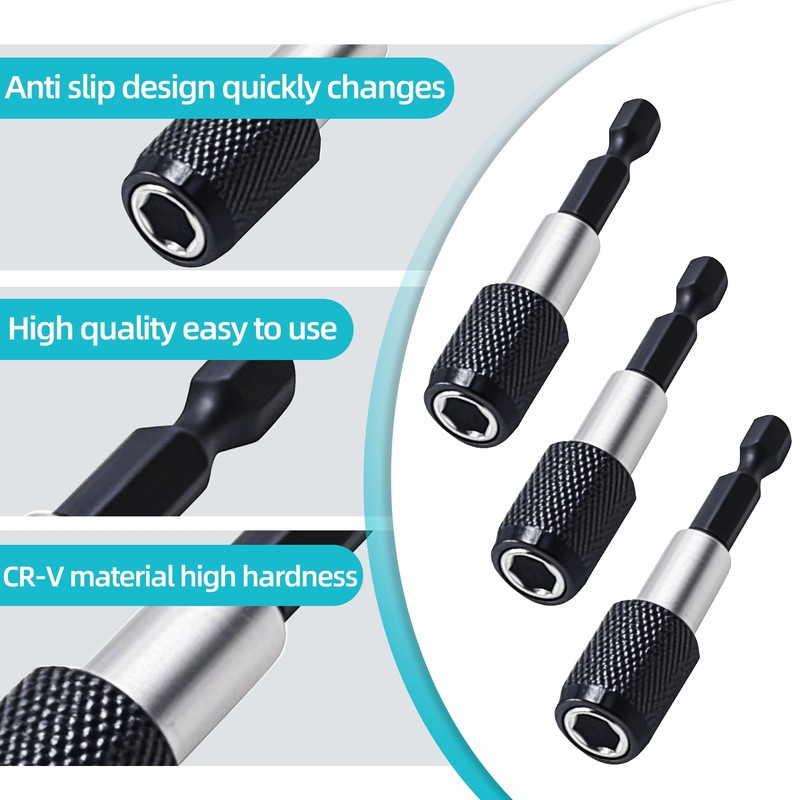 3 Pcs Drill Bit Holder Hex Shank 60mm Magnetic Bits