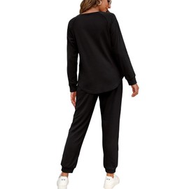 Cute Two Piece Outfits for Women, Womens Loungewear Set Long Sleeve Black L