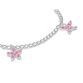 Tuscany Silver Women's Charm Bracelet Sterling Silver 3 Pink Zirconia 19 cm, Silver, Cubic Zirconia