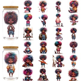CHNVICK 24PCS UV DTF Cup Wraps for 16 oz,Black Girl Reading UV DTF Cup Wrap Stickers Smooth and Durable, Vivid Colors,Suitable for Mugs, Cell Phone Cases, Office Decoration
