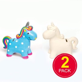Baker Ross AG696 Unicorn Ceramic Coin Banks (Pack of 2) For Kids To Decorate, Arts and Crafts, 121mm x 117mm x 53mm