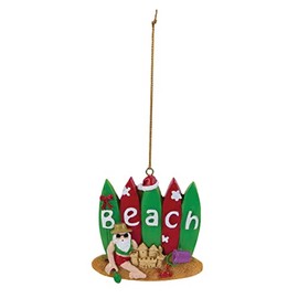 Beachcombers Coastal Life Santa mit Surfboards und Sandcastle am Strand Ornament