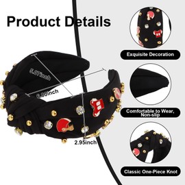 Football Headband for Women Black Knotted Headband Rhinestone Top Knot Headbands Fashion Cute Wide Headbands Game Day Sports Hair Accessories Gift Football Mom Accessories for Women and Girls