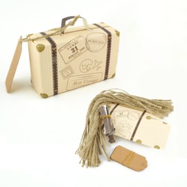 iKesoce 50Pcs Mini Candy Boxes Wedding Travel Suitcase Kraft Paper Gift Box with Labels and Twine for Wedding Anniversary Graduation Party