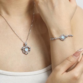 FANCIME Women's Birthstone Necklace, Blossom Heart, Rose, 12 Months, Open Heart, Rose, Zirconia, Sterling Silver, White Dee, Mother's Day, Birthstone Gift