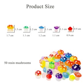 Rnigra 50 Mini Resin Mushrooms, 5 Styles Resin Mushrooms, Mini Figures for Fairy Garden Accessories, Micro Landscape, Dollhouse Decor