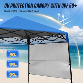 EAGLE PEAK 8x8 Pop Up Canopy Tent with Sidewall, Compact, Portable Slant Leg Instant Sun Shelter for Beach, Sports, & Camping, 8x8 Base 6x6 Top, Blue