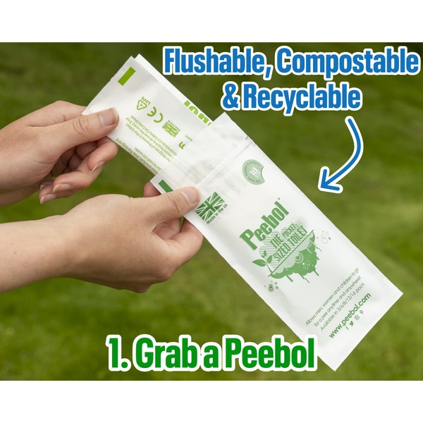 Peebol by SHEWEE – The Pocket-Sized Toilet – Rapidly Turns 1L of Urine into an Odourless, Compostable & Solid Gel. UK Made, Disposable Urinal for Everyone. Festival, Camping, Car Essentials – 8 Pack