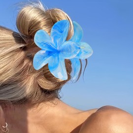 YIHONGYAN Flower Hair Clips for Women Girls Claw Clips Set Sky Blue Plumeria with Marble Design Barrettes Summer Hair Clip Fashion Hair Styling Accessories for Thick Thin Hair(3Pcs: 1 Large 2 Small)