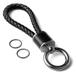 PIAQEIOZ Keychain Car Carabiner Keychain Leather Braided Bicycle Key Keychain Stylish Bike Keyring Included Key Chain Men's Women's Leather Loss Prevention Popular Unisex, Black
